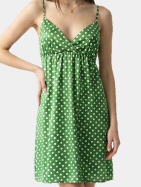 MaxRave Green And White Sleeveless Polka Dot Y2K Cami Mini Dress Size L NWT